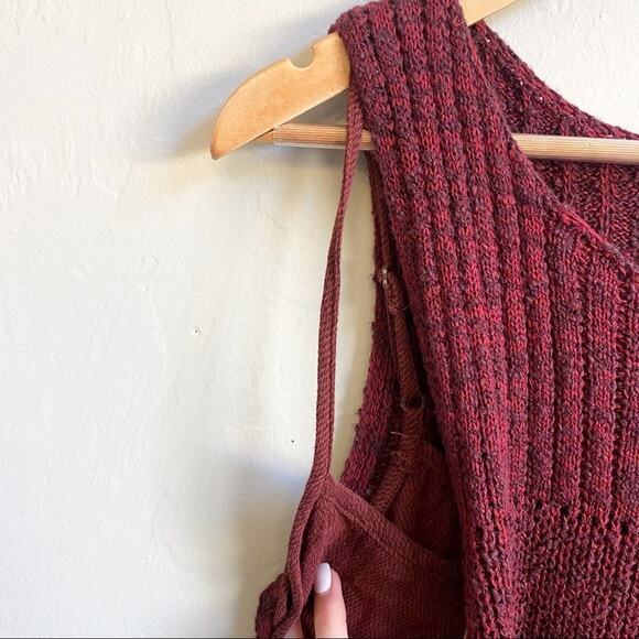 NWT Free People Maroon Red Waterfall Ruffle Knit Sweater Dress - Picture 5 of 8